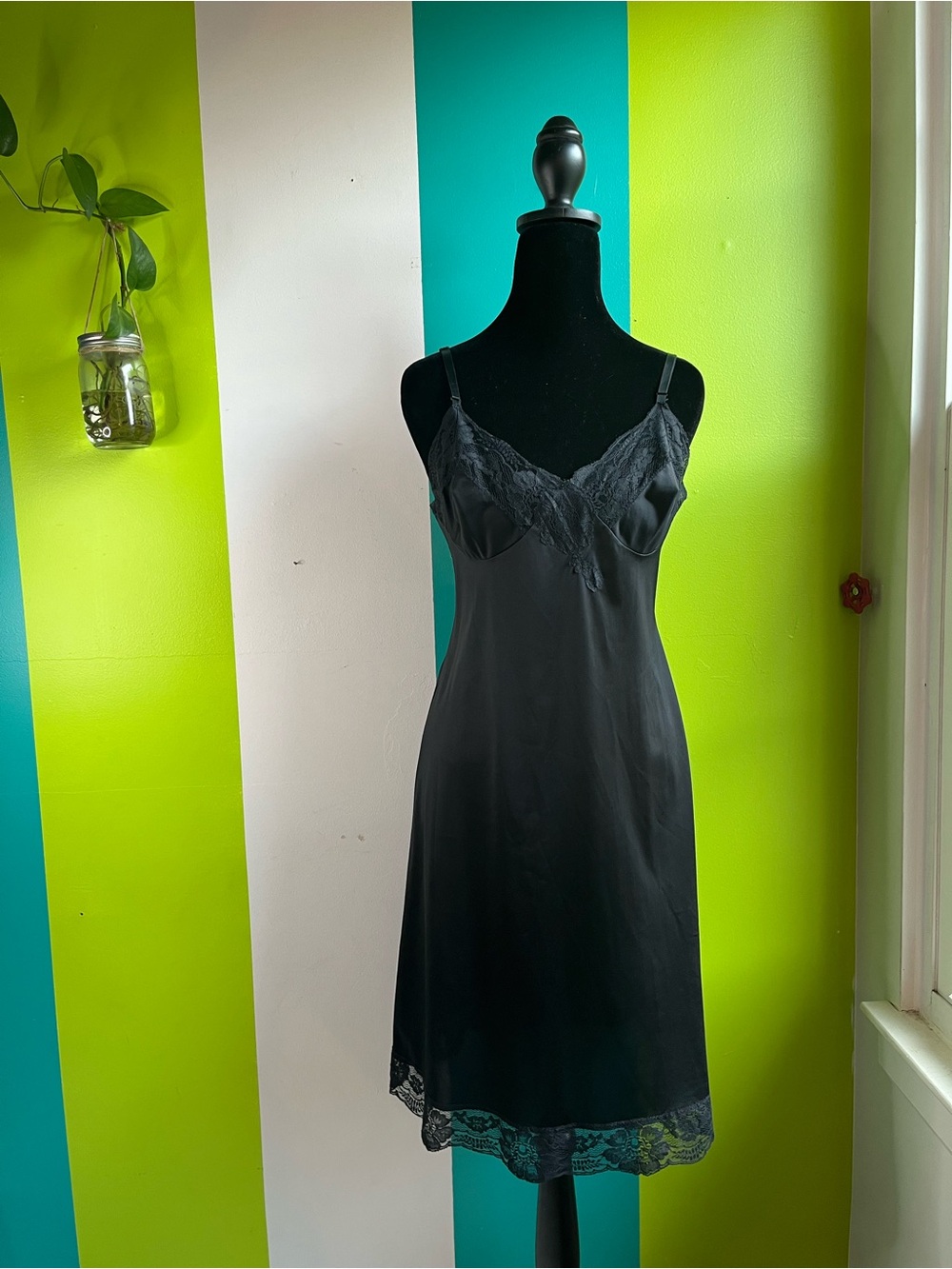 Black Lace Trim Slip Dress